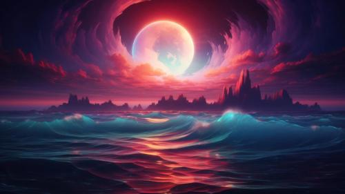 Magical Wavy Ocean By The Moonlight