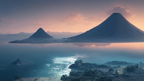 Ocean, volcanic mountains