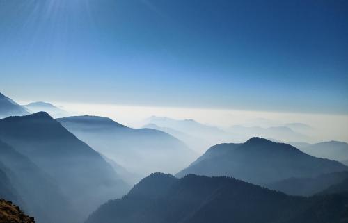 A chilled morning view of a valley of Himalaya in Uttarakhand