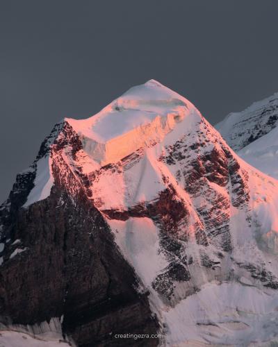 Sunset on a sub-peak of Mount Robson, Canadian Rockies, BC, Canada