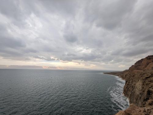 A cloudy day at the Dead Sea, Jordan in February 2022.