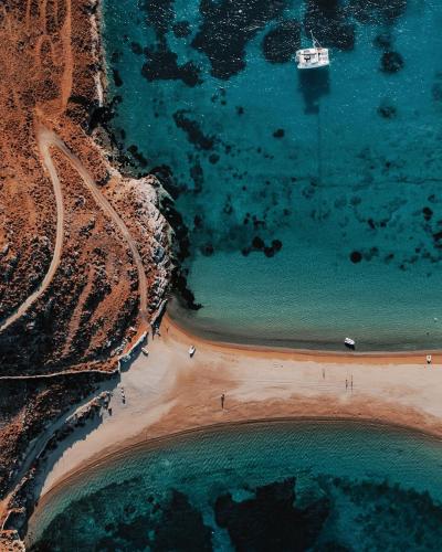 The double beach of Kolona, Kythnos island, Greece. Its name means "column"