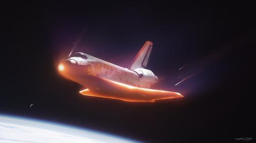 Space Shuttle Discovery during reentry