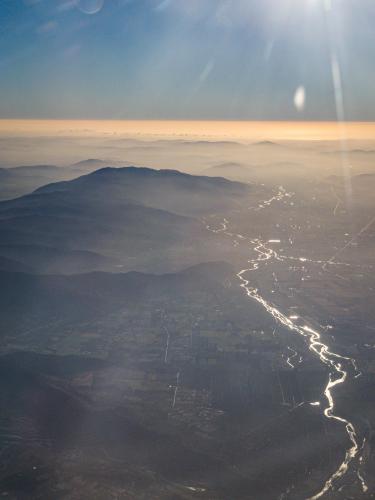 Flying over a river, southern Chile