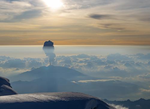 Volcanic eruption seen from the summit of Cayambe, Ecuador