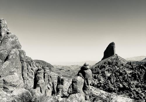 Superstition Mountains and Weavers Needle near Superior, Arizona in B&amp;W