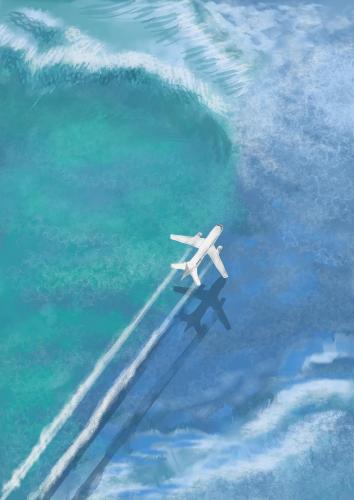 My digital painting, plane between two seas, me, 2022