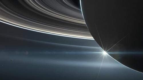 Cassini orbiting Saturn  8K