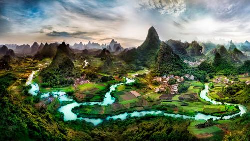 Li River at dusk in rural Guilin, China