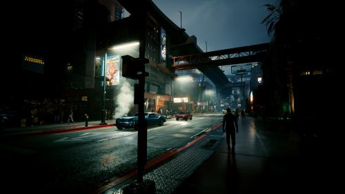 cyberpunk night city outskirts in game screenshot