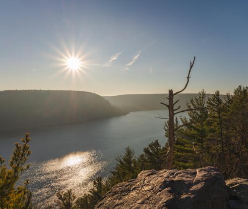 Sun rising over Devil's Lake, Wisconsin