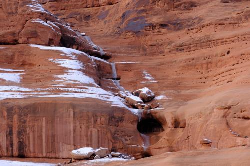 Snow &amp; Ice on Red Rocks at Aches National Park, Moab, Utah