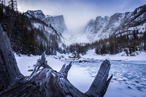 Subzero morning at Dream Lake, Rocky Mountain National Park, CO, USA