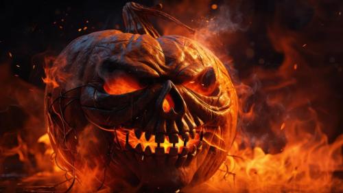Halloween Scary Pumpkin On Fire AI Generated