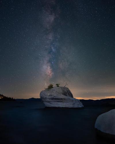 The Milky Way in Rotation Over Bonsai Rock, Lake Tahoe, NV