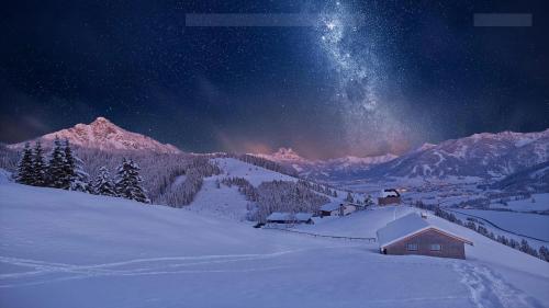 Milky Way Over Winter Village