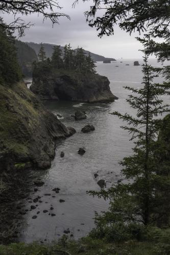 A cloudy, overcast day at Samuel H Boardman Scenic Corridor, Brookings, Oregon