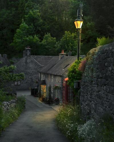 Lone lamp post in Milldale, a small village in Dovedale valley, Peak District, Staffordshire, England.