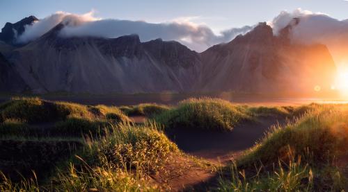 Vestrahorn from Stokksnes Beach at sunrise, approx 3:00 am. .