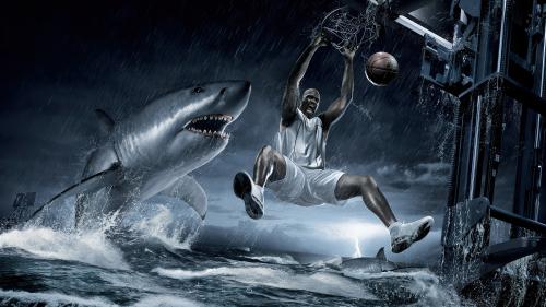 Shaq O'Neal dunks on a shark by Li-ning