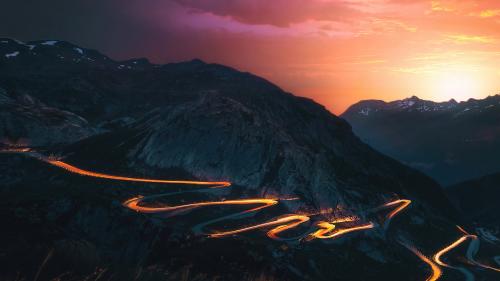 Sunset Trails Mountains Road Long Exposure