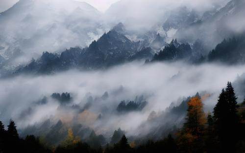 Foggy evening in Alps by Neural.Love