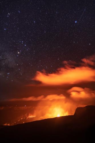 Starry night at Halemaʻumaʻu crater, Kilauea Volcano, Big Island, Hawaii