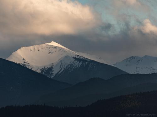 A cloudy sunset on the Olympic range, Washington, USA