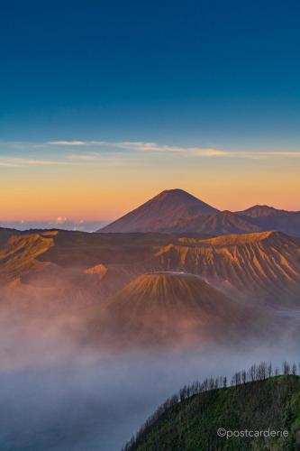 Sunrise over the Bromo caldera and Mt. Semeru, in Java, Indonesia