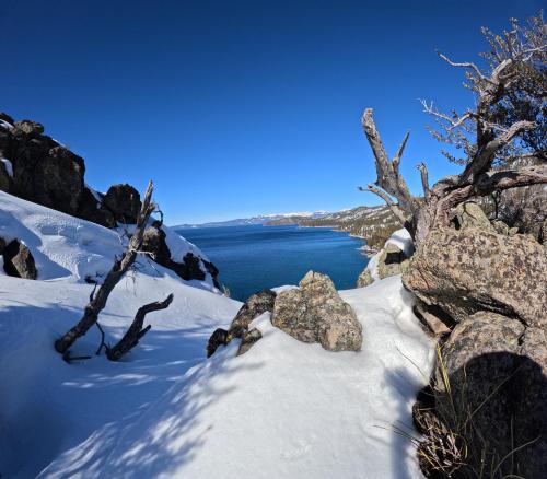 Beautiful winter day at Cave Rock, Lake Tahoe