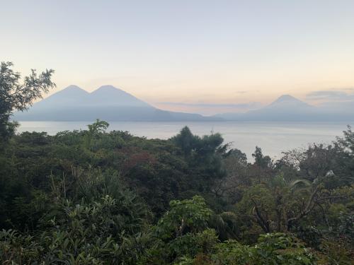 The 3 big volcanoes that rise up above Lake Atitlán, Guatemala: Atitlán, Tolimán, and San Pedro