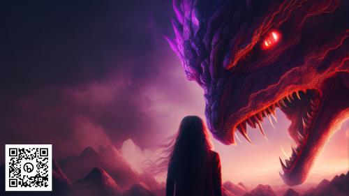 Girl facing a giant scary dragon, AI Generated Wallpaper