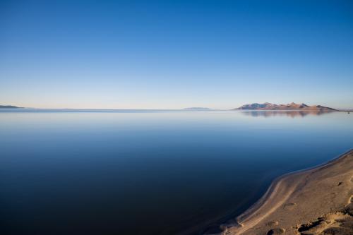 Perfectly clear skies over a calm Great Salt Lake