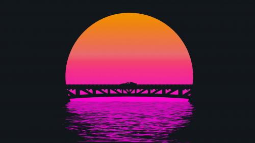 Synthwave car on the bridge