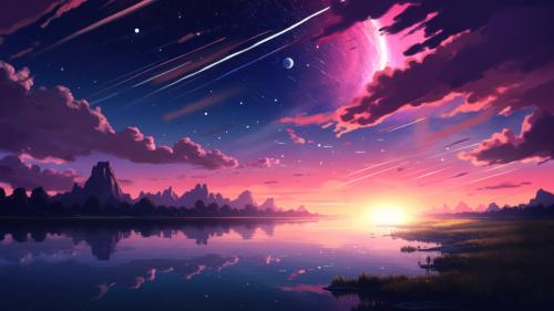Sunset Anime Comet Stars AI Generated