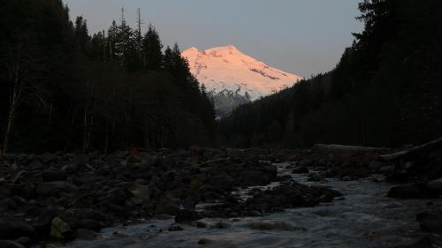 Sunrise on Mt. Baker, as seen from Boulder Creek