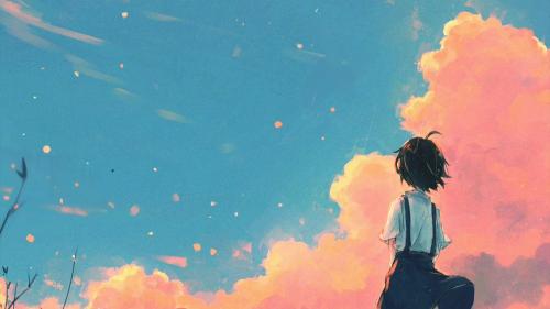 A girl staring at the sky.