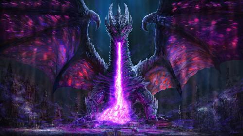 Dragon spitting out purple fire [2560 x 1440]