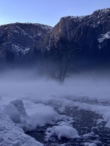 Yosemite Falls Over a Frozen Meadow OC