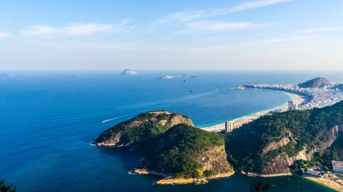 Aerial View of Green Mountain by the Sea