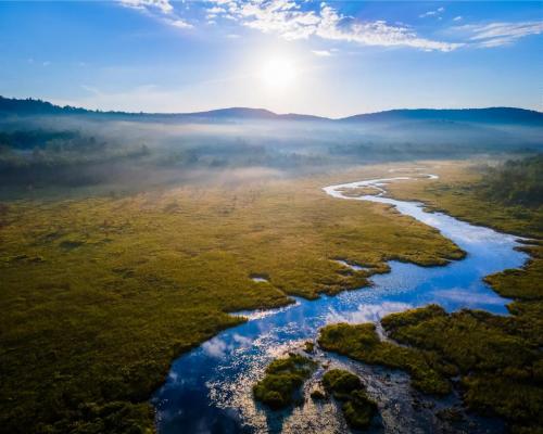 Winding River in the Morning Fog. Ragged Mountain, NH.