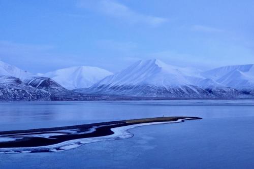 Adventfjorden, Norway. Long exposure during the ongoing polar night.