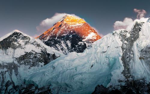 Last light clings to the highest peak, mt. everest