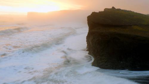 Sun finally came out after a long day of rain. Kirkjufjara Beach, Iceland.