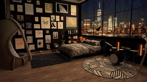 Cozy Bedroom on a Rainy Night  - Rendered