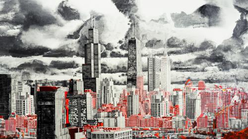 'Chicago x New York' Red Monochrome by Mark Lascelles Thornton