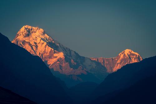 Alpenglow in the Himalayas, Nepal.