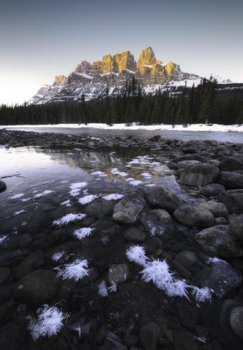 Two years ago today, golden hour light on Castle Mountain, Alberta