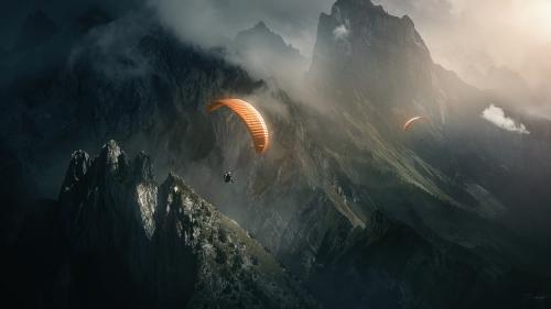 Parachute Diver Over Mountains