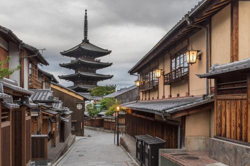 Early morning in medieval village in Kyoto, Japan